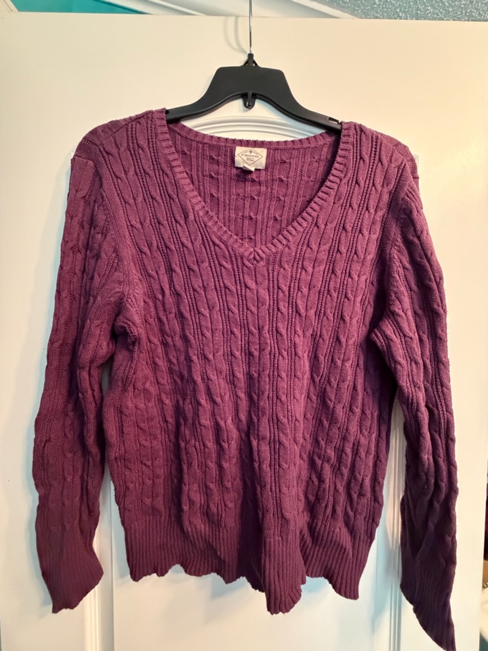 St. John's Bay Plum Cable-Knit V-Neck Sweater